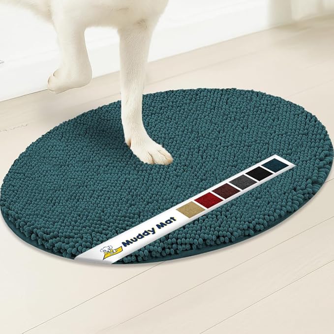 Muddy Mat® Shown on TV – Super Absorbent Microfiber Dog Door Mat for Muddy Paws, Non-Slip Washable Pet Rug, Quick Dry Chenille Entryway Carpet, Machine Washable Mat, AtlanticBlue Oval 5ft x 7ft