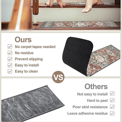 OJIA Non-Slip Stair Treads Matching Mat for Wooden Steps, Square Rubber Backing Anti-Slip Stair Carpet Landing Mat Stair Rugs 31x31 inch Carpet for Stairs, Red