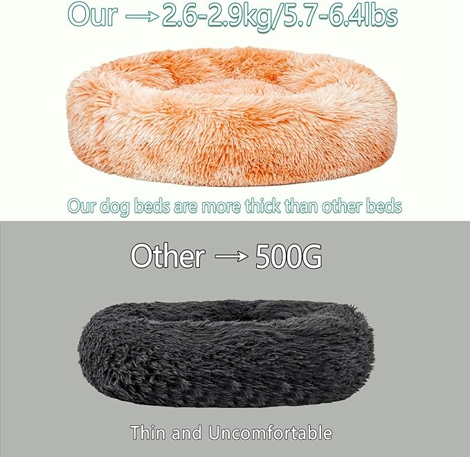Calming Dog Bed for Big Dogs, 39'' Round Anti-Anxiety Warm Fluffy Plush Faux Fur Bed, Soft Anti-Slip Donut Washable Big Pet Bed, Cozy Big Dogs Bed, Fits up to 100 lbs Pets