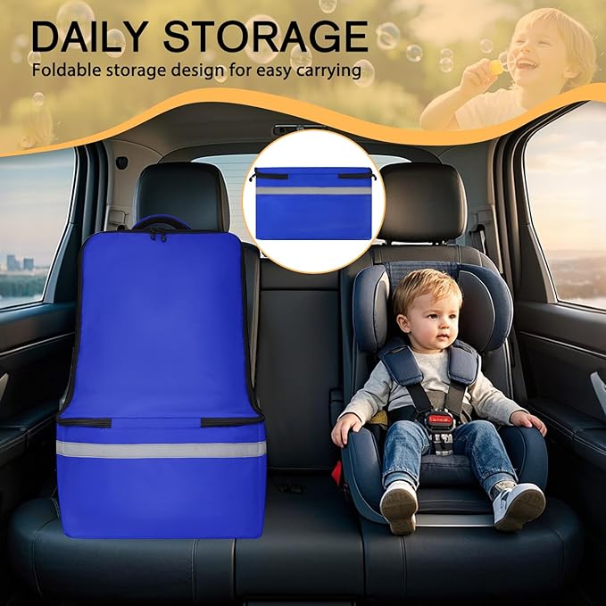 LARIPOP Car Seat Travel Bag for Airplane Gate Check Approved, Padded Backpack with Adjustable Straps, Reflective Strips & Protective Feet for Infant Convertible Booster Seats, Blue