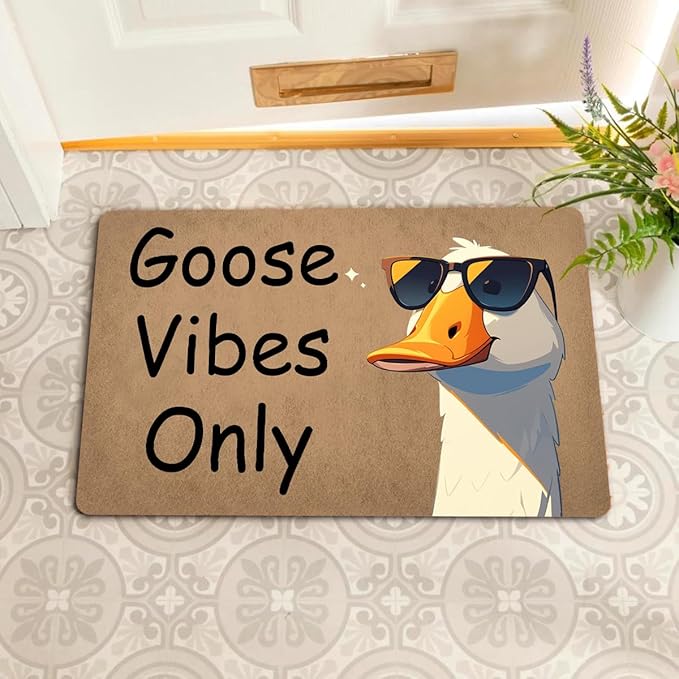 Funny Welcome Doormat (23.7 in X 15.6 in) Anti-Slip Rubber Back Entrance Way Indoor Front Porch Decor Rugs House Warming Gift (Hilarious Unique Goose Vibes Only)
