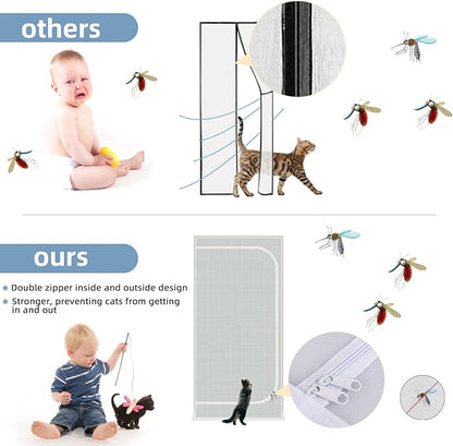QWR Reinforced Cat Screen Door,Fits Door Opening Size 32''x 80'',Thickened Cat Proof Screen Door Mesh with Zipper Closure for Living Room,Kitchen,Bedroom.