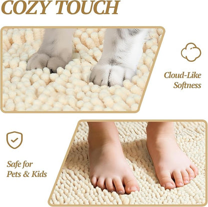 VIVAGLORY Dog Door Mat Absorpmax Dog Rug for Muddy Paw, Mat for Muddy Paw Door Indoor Floor Entryway, Waterproof Washable & Water Absorbent Dirt Trapper, 35" × 25", Beige