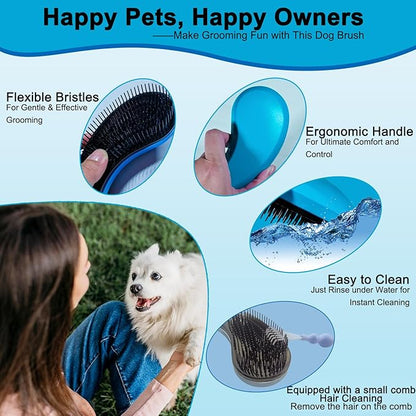 Puppy Brush - Soft Dog Brush - Perfect for Yorkie, Shih Tzu, Maltipoo & Maltese Grooming - Gentle Hair Remover for Easy Pet Grooming at Home (Blue)