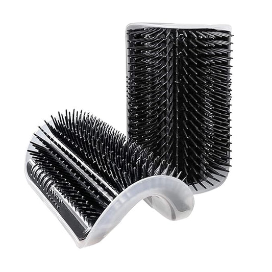 2 Pack Black Catnip Wall Massage Corner Brush for Long & Short Fur Cats and Kittens - Self Groomer Scratcher with Soft Comb