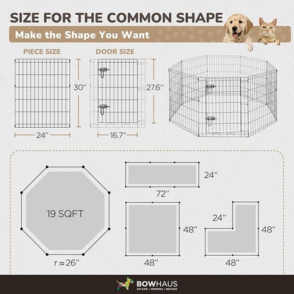 Foldable Outdoor/Indoor Pet Playpen with Gate, Available in 30 Inch Height Metal Portable Kennel, Heavy-Duty Exercise Fence Cage 8 Panels for Medium Dog, Animals