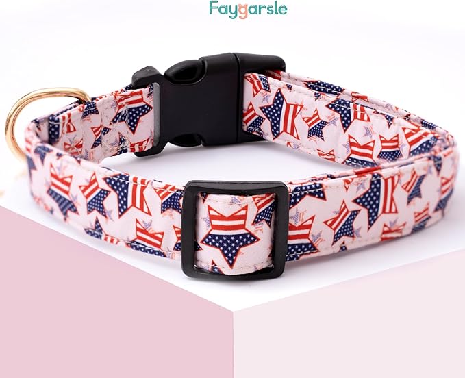 Faygarsle Cotton Dogs Collar Cute 4th of July Independence Day Dog Collars Pink Blue American Flag Star Patterns Dog Collarfor Girl Female Boy Male Small Medium Large Dogs XS