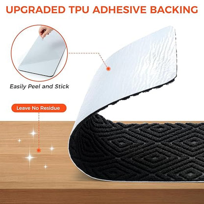 BAGAIL 15 Pack Non-Slip Stair Treads for Wooden Steps, 8"x30" Peel and Stick Carpet Stair Runners, Machine Washable Indoor Step Covers with No-Residue Adhesive for Dogs, Kids & Elderly - Black