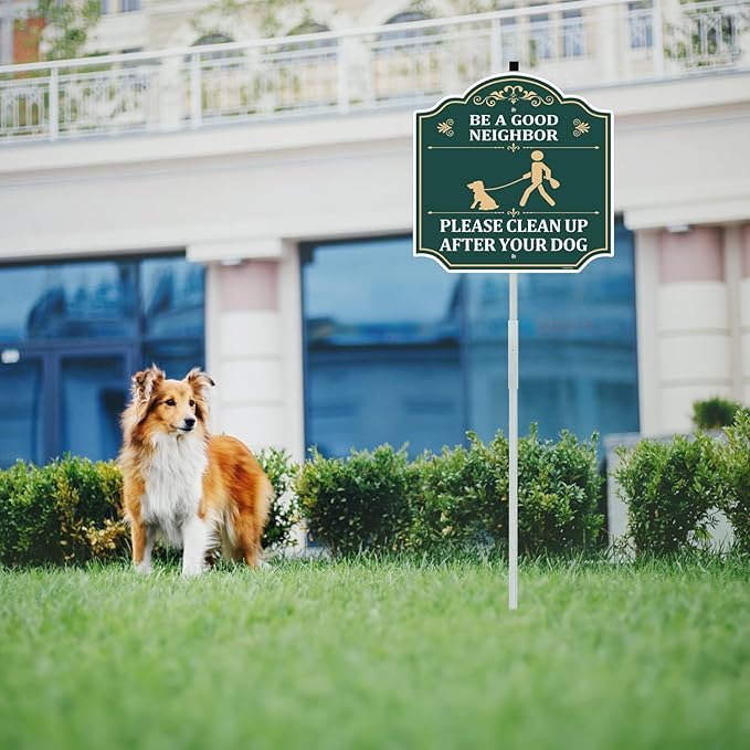 1 Pack Clean Up After Your Dog Be A Good Neighbor Signs 12 x 12 Inches With Metal Stakes No Dog Poop Lawn Signs Sturdy Aluminum Weatherproof UV Protect Easy to Install Outdoor