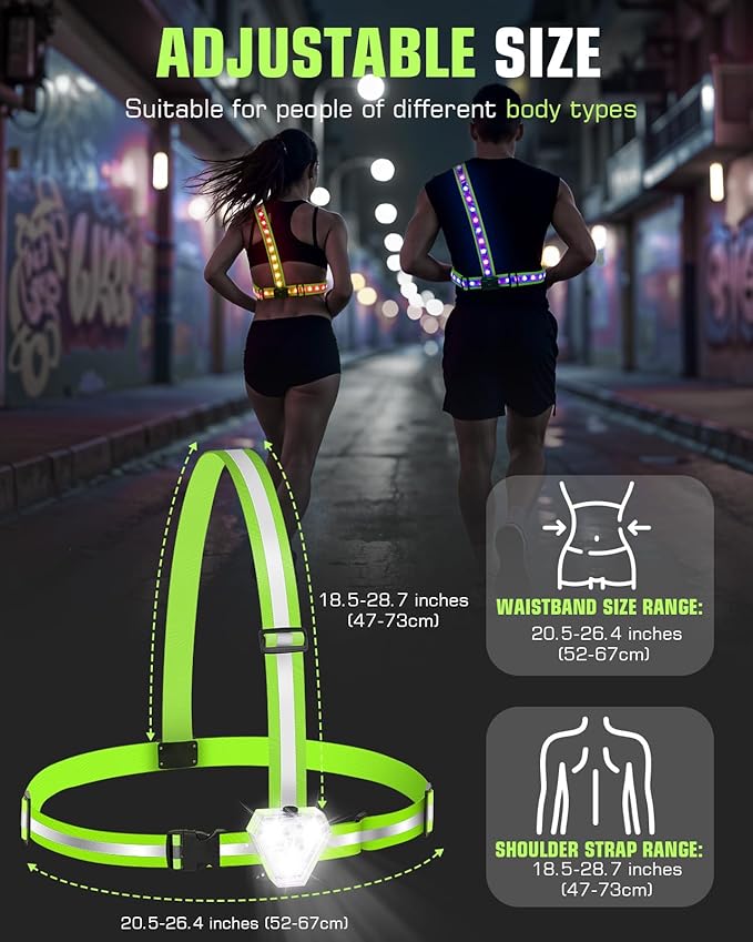 Zacro LED Reflective Vest with Chest Light 500LM, 5 RGB Colors High Visibility Rechargeable Light Up Running Vest IPX4 Night Safety Running Gear for Dog Walking, Cycling, Adjustable for Men Women
