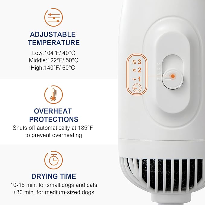 3-in-1 Pet Hair Dryer & Slicker Brush for Dogs & Cats – Portable, Professional, Adjustable Temp, Overheat Protection Dog Hair Dryer