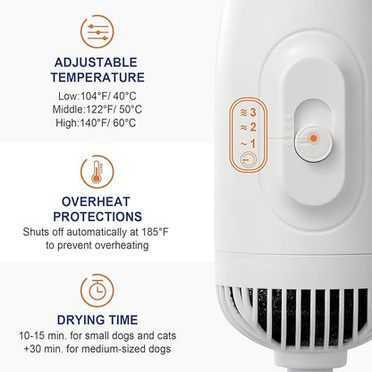 3-in-1 Pet Hair Dryer & Slicker Brush for Dogs & Cats – Portable, Professional, Adjustable Temp, Overheat Protection Dog Hair Dryer