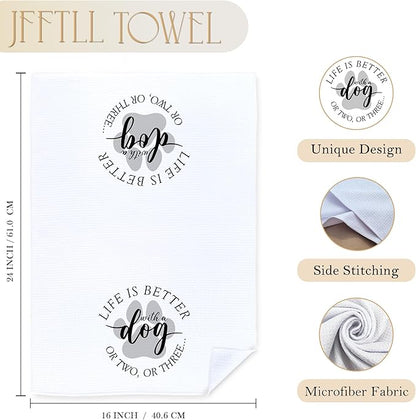 Funny Dog Lover Kitchen Towels, Pet Lover Gifts Dish Tea Towels for Kitchen Decor, Life is Better with a Dog Decorative Hand Towel for Bathroom, 16x24 Inch
