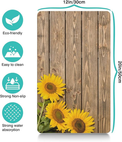 Dog Food Mats for Floors Absorbent, Cat Food Mat - Pet Cat Feeding Mat Quick Dry, Dog Bowl Mats for Water, Pet Supplies Feeding Placemat 12" x 20" Wood Grain Sunflower