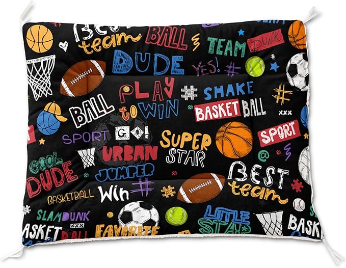 Dog Cat Bed Mat Ultra Soft Fluffy Pet Bed Washable Fashion Dog Crate Beds Comfy Comfy Pet Sleeping Pad Suitable for Pet Raised Bed(30"x26",Ball Game)