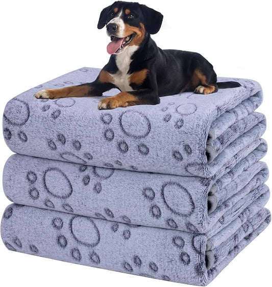Dono 1 Pack 3 Dog Blankets, Soft Fluffy Fleece Pet Blanket Warm Sleep Mat Paw Print Design Puppy Kitten Throw Blankets Doggy Blanket for Dogs