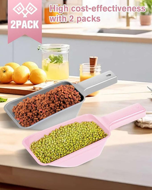 2 Cup Dog Food Scoop(2 Pack), Plastic Pet Food Scoop with Measuring Lines for Accurate Pet Food Portions,Dishwasher Safe (Grey and Pink)