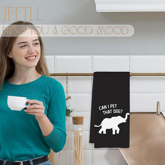 Funny Elephant Kitchen Towels, Elephant Gifts for Women Men Dish Tea Towels for Kitchen Decor, Can I Pet That Dog Decorative Hand Towel for Bathroom, 16x24 Inch