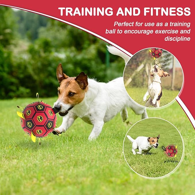 Interactive Dog Toy Balls with 4 Layers, World Cup Dog Soccer Ball with Straps, Durable Dog Balls with Skull Pattern, Waterproof Advanced Football Pets, Indoor & Outdoor Use(6 Inch)