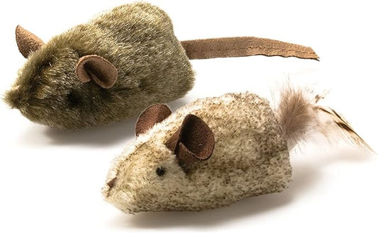 OurPet's Play-N-Squeak Twice the Mice Cat Toy, 2pc (Interactive Catnip Toy, Real Mouse Electronic Sound)