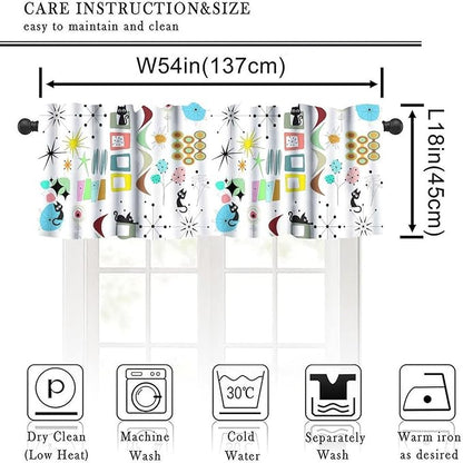 Mid Century Cat Window Valance Curtains, Retro Atomic Starburst Vintage Modern Abstract Geometric Pattern 50s 60s Curtains Valance for Bedroom Living Room Kitchen 54x18inch