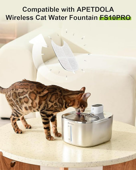 4 Pack Cat Water Fountain Filter & 16 Pack Pre-Filter Sponges for FS10pro, 6 Layer Replacement Filters for Wireless Cat Fountain Stainless Steel 135 fl oz/4L, Dog Water Fountain FS10PRO