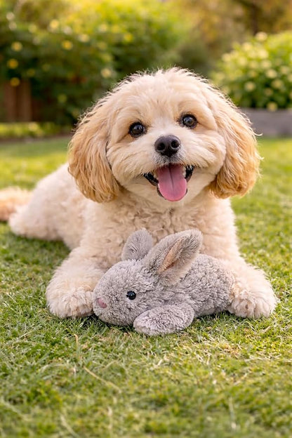 Multipet Small Rabbit Dog Toy w/Squeaker | Thumperz Dog Toy | Stuffed Bunny Toy for Dogs | Plush Squeaker Bunnies Dogs Toy | Small/Medium Breed | Gray | 6"