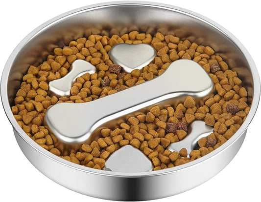 Slow Feeder Dog Bowl - 2 Cups Stainless Steel Dog Slow Feeder Food Bowl, Metal Non-Slip Lick Plate,Puppy or Cat Food Holder,Pet Supplies,Puzzle Maze Dish for Medium Sized Breeds