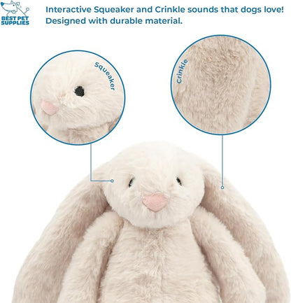 Best Pet Supplies Interactive Squeaky Dog Chew Toy, Ideal Dog Toys for Chewers, Small, Medium & Large Dogs, and Fetch Lovers - Bunny (Beige), Large