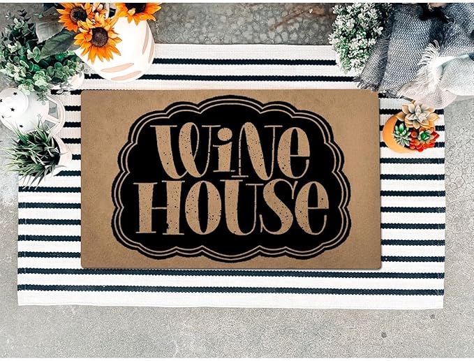 Funny Welcome Doormat (23.7 in X 15.6 in) Anti-Slip Rubber Back Entrance Way Indoor Front Porch Decor Rugs House Warming Gift (Wine House)
