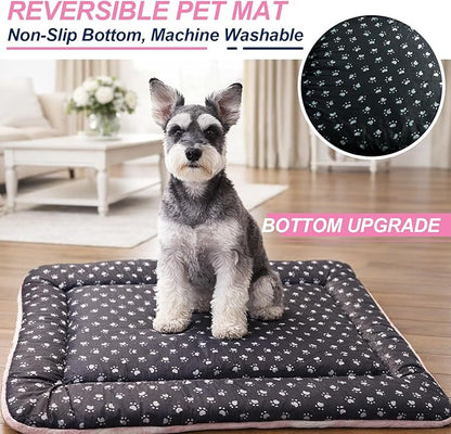 Washable Dog Bed Mat With Anti-Slip Bottom, Deluxe Plush Memory Foam Crate Pad & Waterproof Outdoor Kennel Mat For Dogs & Cats-Durable Crates Beds, Large Medium Small Puppy Size 36" x 24",pink
