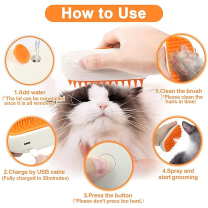 Nepfaivy Cat Steam Brush for Shedding - Steamy Cat Brush for Indoor Cats, Rechargeable Steaming Dog Brush, Pet Spray Hair Removal Comb for Massage, Spritz Defur Comb Mist Water Steamer