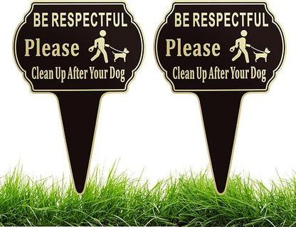 2 Pack Clean Up after Your Dog Signs Pick Up After Your dog sign 13.6"x9.6" with Integrated stake Double Side Printed- Be Respectful, No Dog Poop and Pee Stop Dogs from Pooping/Peeing On Your Lawn/Garden