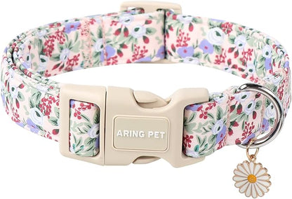 ARING PET Floral Dog Collar, Cute Purple Flower Spring Summer Pet Collars with Quick Release Buckle for Puppy Small Medium Large Boy Girl Dogs-XS
