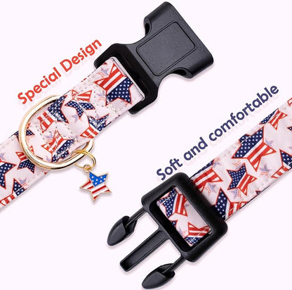 Faygarsle Cotton Dogs Collar Cute 4th of July Independence Day Dog Collars Pink Blue American Flag Star Patterns Dog Collarfor Girl Female Boy Male Small Medium Large Dogs M