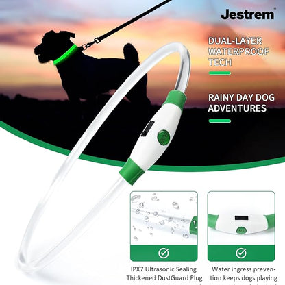 Led Dog Collar, Jestrem USB Rechargeable Waterproof Pet Safety Collar for Night Walking, Adjustable Reflective Collar Light Up Dog Collar for Small Medium Large Dogs