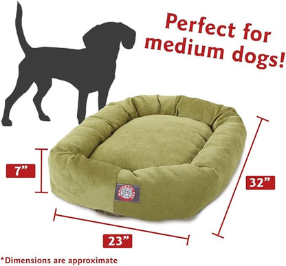 Majestic Pet 32 Inch Micro Velvet Calming Dog Bed Washable – Cozy Soft Round Dog Bed with Spine for Head Support - Fluffy Donut Puppy Mat 32x23x7 (inch) Medium – Apple