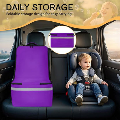 LARIPOP Car Seat Travel Bag for Airplane Gate Check Approved, Padded Backpack with Adjustable Straps, Reflective Strips & Protective Feet for Infant Convertible Booster Seats, Purple