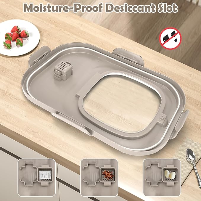 Collapsible Dog Food Storage Container, 20Lbs Airtight Rice Flour Container, Large Pet Cat Food Storage Dispenser Bin with Rolling Wheels, Scoop & Measuring Cup, Kitchen Cereal Dry Food Holder (Khaki)