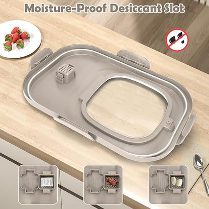 Collapsible Dog Food Storage Container, 20Lbs Airtight Rice Flour Container, Large Pet Cat Food Storage Dispenser Bin with Rolling Wheels, Scoop & Measuring Cup, Kitchen Cereal Dry Food Holder (Khaki)