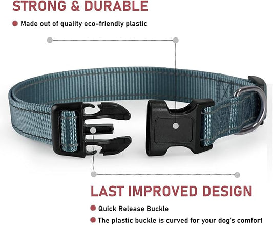 Reflective Dog Collar with Buckle Adjustable Safety Nylon Collars for Small Medium Large Dogs, Grey XS
