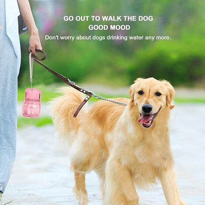 Foldable Dog Water Bottle - Portable Dispenser | Leak Proof & Food Grade Plastic Travel | Pet Water Bottle for Dog Cat Outdoor Walking Hiking Travel(Pink, 12oz)