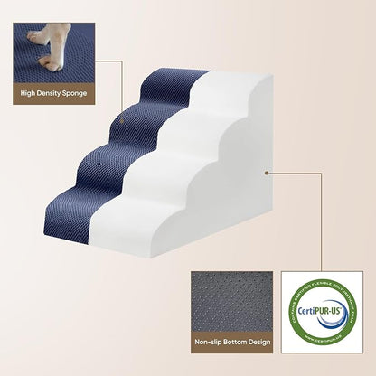 PAWSCART Pet Stairs for Dogs 4-Step, 19.6" H Pet Stairs for High Bed, Couch Sofa & Chair, 30D Material Soft Foam Dog Steps with Non-Slip Bottom Surface Removable Washable Cover, Blue