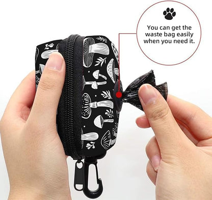 Dog Poop Bag Holder for Leashes - Lightweight Pet Waste Bags Dispenser Doggy Zippered Pouch for Puppy Walking Accessories(Art Mushroom)