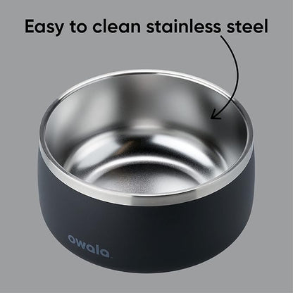 Owala Pet Bowl - Durable Stainless Steel, Food and Water Bowl for Dogs, Cats, and All Pets, Non-Slip Base, 48oz, Black (Very, Very Dark)