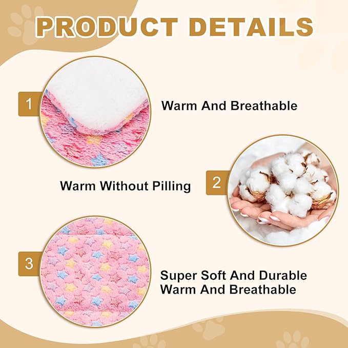Dog Cat Bed Mat, Soft Coral Fleece Pet Cushion Pad with Cute Star Print, Warm Washable Pet Bed 19x13 Inches, (Pink), Intended for Medium Small Dog Cat