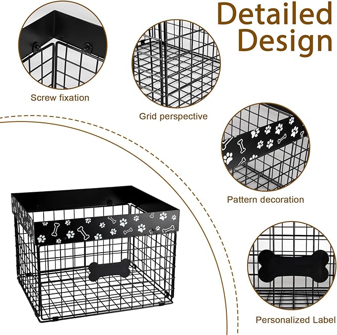 Indestructible Dog Toy Bin - Metal Dog Toy Basket, Pet Wire Folding Basket - Large Dogs Toys Storage Personalized - Dogs Toys Box Chew-Proof Pet Supplies Holder for Living Room, Black