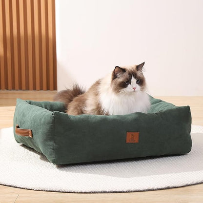 20In Dog Bed for Small Dogs & Cats - Washable Rectangle Cat Kitten Bed for Indoor Pets, Cozy Cute Puppy Bed with Non-Slip Bottom(Green, Small)