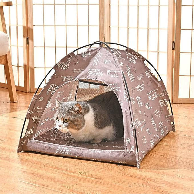 VEDEM Foldable Cat Teepee Tent for Indoor Cats, Pet Bed Outdoor Camping Tent for Small Dogs or Cats (Medium, Coffee)