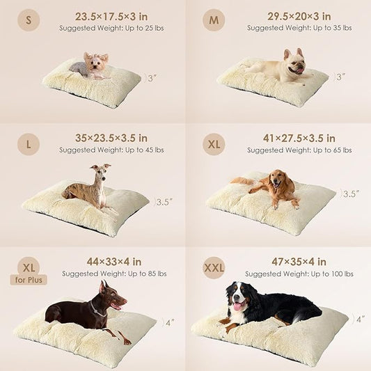 EHEYCIGA Fluffy Dog Crate Bed for Large Dogs, Plush Faux Fur Crate Pad, Calming Anti Anxiety Large Dog Bed, Washable Soft Warm Mat with Non-Slip Bottom, Ivory Beige